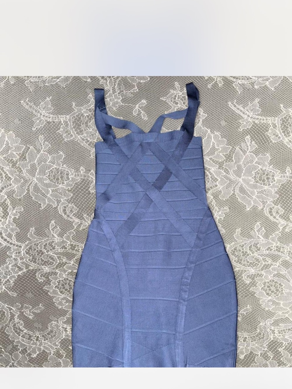 Herve Leger Navy Blue Strappy Bandage Mini Dress